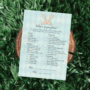 Tan Bunny Rabbit Aqua What's On Your Phone Game Invitation