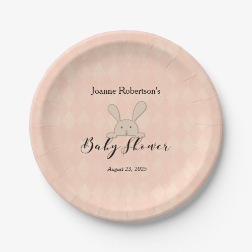 Tan Bunny Rabbit Baby Shower  Coral Argyle Paper Plates