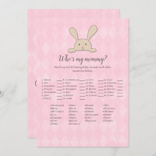 Tan Bunny Rabbit Pink Whos My Mommy Game Invitation