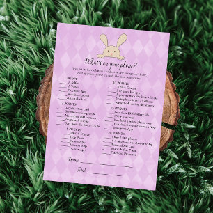 Tan Bunny Rabbit Purple What's On Your Phone Game Invitation
