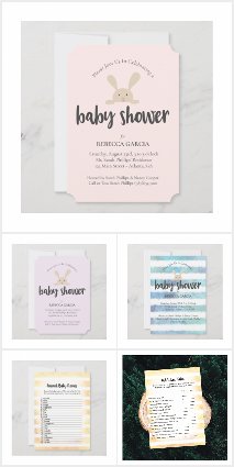 Tan Bunny Rabbit Stripe Baby Shower