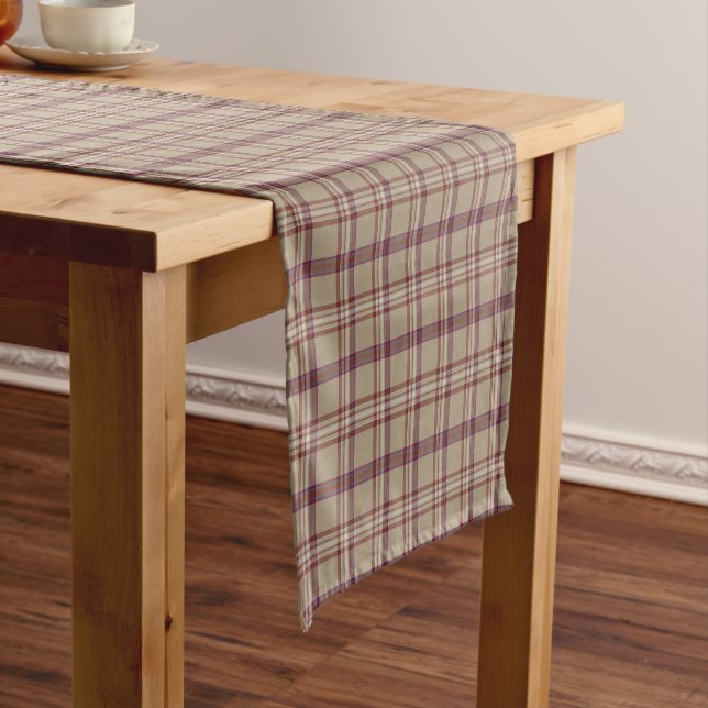 Tan Burgundy Plaid Classic Pattern Table Runner (In Situ)