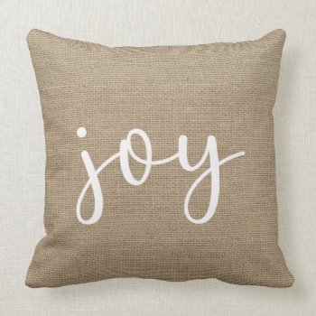 Tan Burlap Country Rustic Christmas Joy Throw Pillow by All_About_Christmas at Zazzle