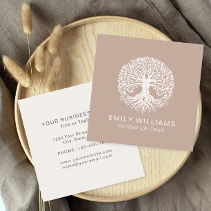 Tan Celtic Tree of Life Coach Square Business Card