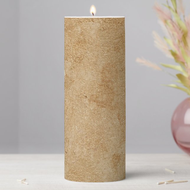 Tan Chamois Leather Print Pillar Candle (In Situ)