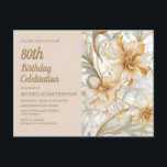 Tan Champagne Floral Women's 80th Birthday Invitation Postcard<br><div class="desc">Elegant yellow and champagne-colored flowers women's 80th birthday party invitation postcard.  Text is fully customizable,  so this card can be designed for any age.  Contact me for assistance with customization or to request matching products.</div>