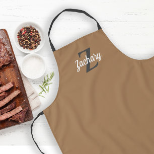 Tan Charcoal Gray Monogram Personalized Apron