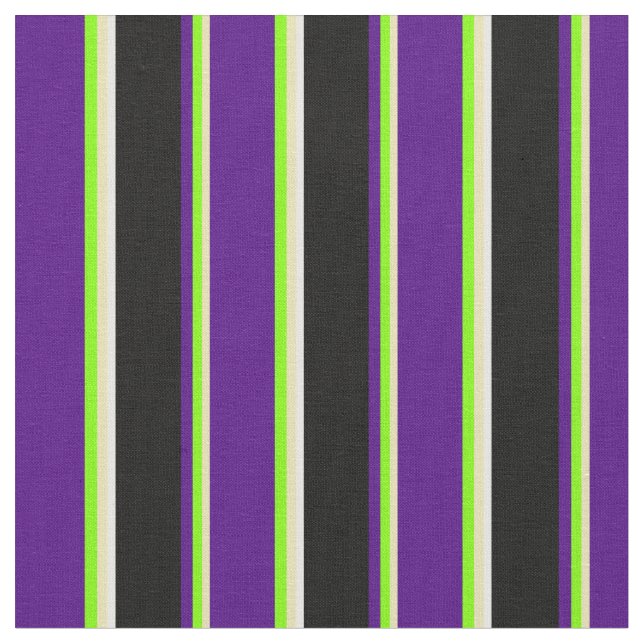 Tan, Chartreuse, Indigo, Black, and White Lines Fabric (Close Up)