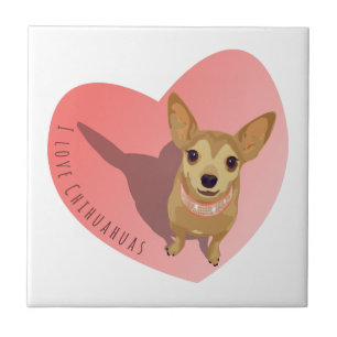 Tan Chihuahua in diamond pink collar in heart Ceramic Tile