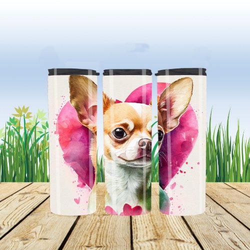 Tan Chihuahua Pink Heart Love  Thermal Tumbler