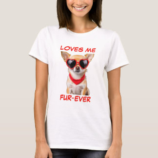 Tan Chihuahua Red Heart Heart-Shaped Sunglasses T-Shirt