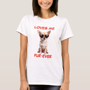 Tan Chihuahua Red Heart Heart-Shaped Sunglasses T-Shirt