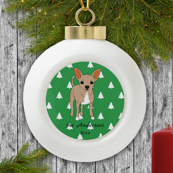 Tan Chihuahua White Christmas Trees Ceramic Ball Christmas Ornament by FavoriteDogBreeds at Zazzle