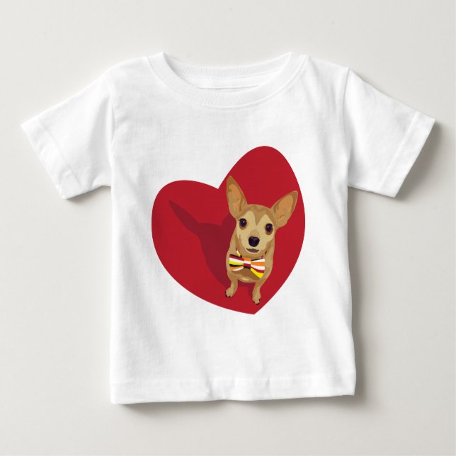 Tan Chihuahua with a bow tie in a red heart Baby T-Shirt (Front)