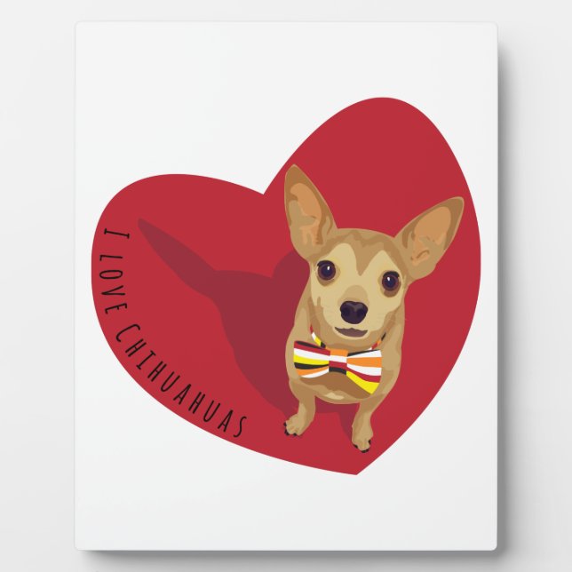 Tan Chihuahua with a bow tie in a red heart Plaque (Front)
