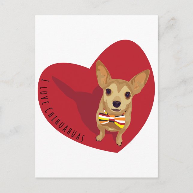Tan Chihuahua with a bow tie in a red heart Postcard (Front)