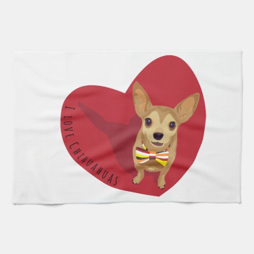 Tan Chihuahua with a bow tie in a red heart Towel