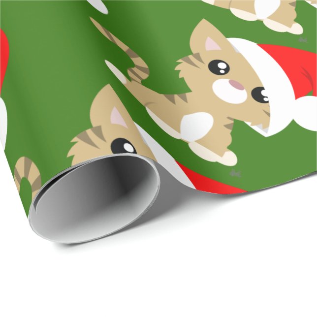 Tan Christmas Kitty Wrapping Paper (Roll Corner)