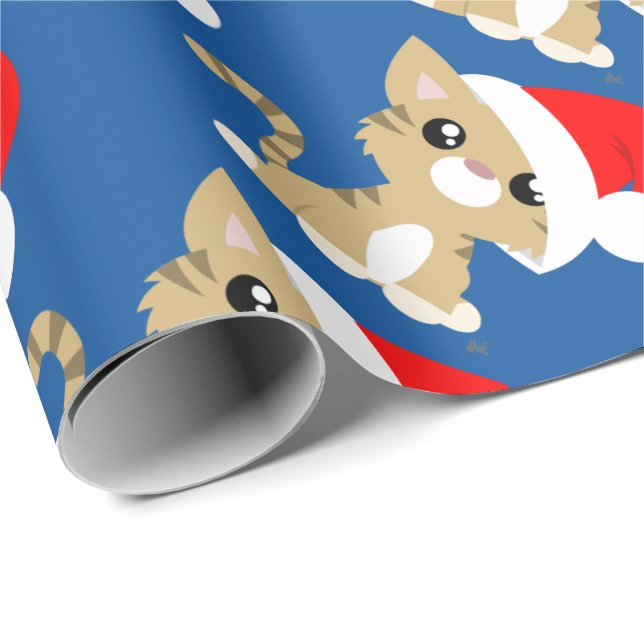 Tan Christmas Kitty Wrapping Paper (Roll Corner)