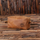 Tan Circle Monogram Leather Travel Toiletry Bag (Front)