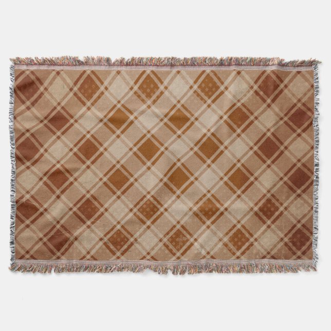 Tan, Clay, Rust Rustic Plaid Throw Throw Blanket (Front)
