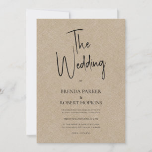 Tan Color linen Simple BlackScript Welcome Invite
