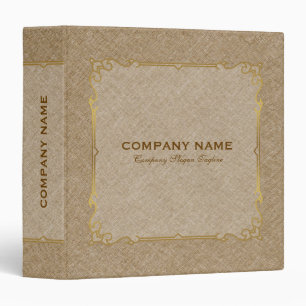 Tan Color Linen Texture Gold Vintage Frame 3 Ring Binder