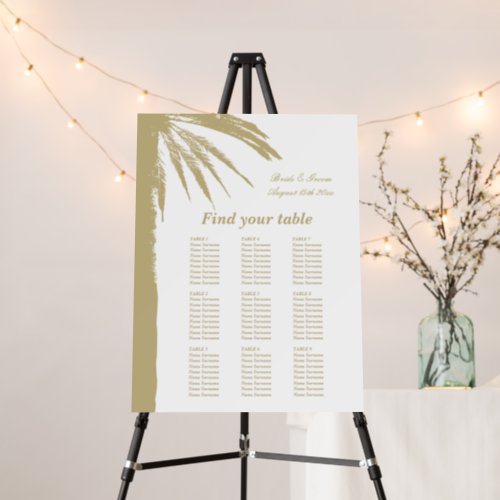 Tan color palm tree beach wedding seating chart foam board