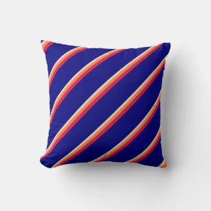 Tan, Coral, Crimson & Blue Lines Throw Pillow