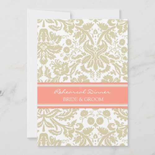 Tan Coral Damask Rehearsal Dinner Party Card