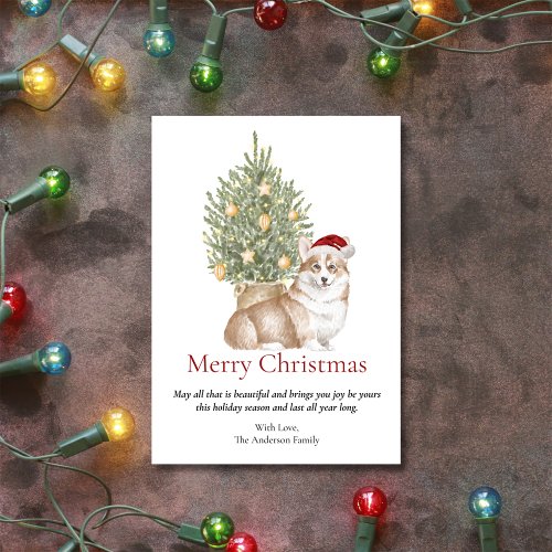 Tan Corgi and Christmas Tree Pet Dog Holiday Card