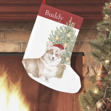 Tan Corgi Dog Christmas Tree Watercolor Pet