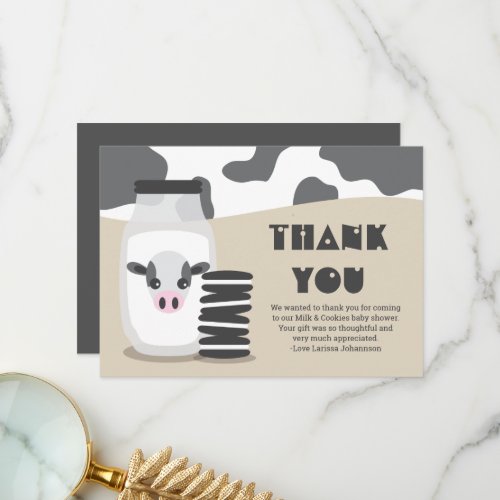 TAN Cow Milk and Cookies Baby Flat Thank You Card