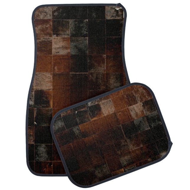 Tan Cowhide Patchwork Print Car Floor Mat (Set)