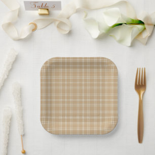 Tan, Cream, and White Scottish Heritage Tartan Paper Plates