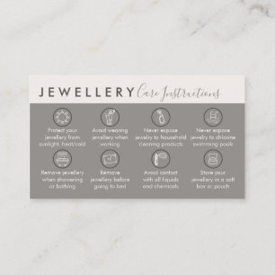 Tan Cream Beige Jewellery Aftercare Instructions Business Card