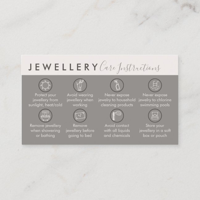 Tan Cream Beige Jewellery Aftercare Instructions Business Card
