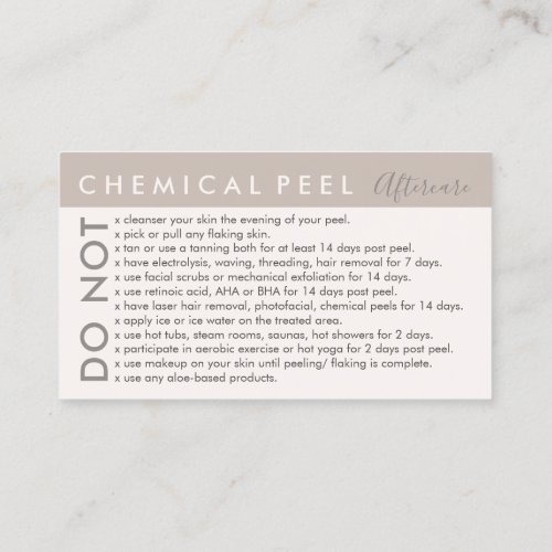 Tan Cream Chemical Peel Avoids Advices Aftercare Business Card