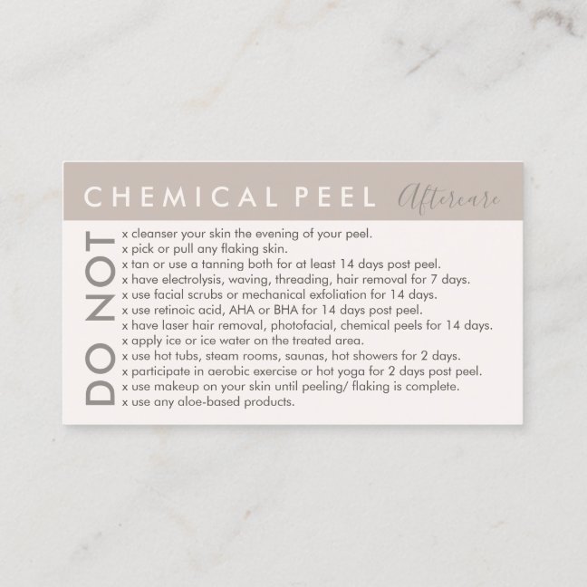 Tan Cream Chemical Peel Avoids Advices Aftercare Business Card