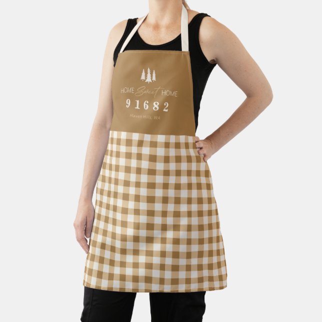 Tan Cream Gingham Home Sweet Home Custom Zip Code  Apron (Insitu)