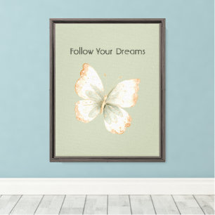 Tan Cream Green Butterfly Canvas Print