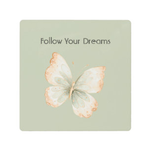 Tan Cream Green Butterfly   Metal Print