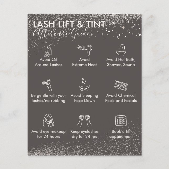 Tan Cream Sparkle Lash Lift Tint aftercare Budget Flyer (Back)