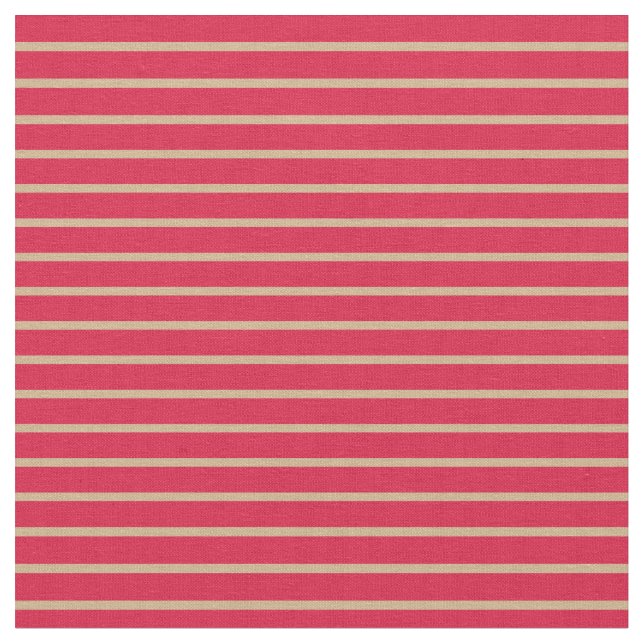 Tan & Crimson Colored Striped Pattern Fabric (Close Up)
