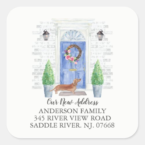 Tan Dachshund Blue Door New Address Label