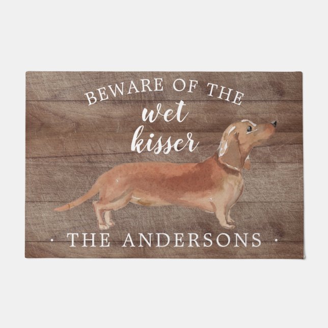 Tan Dachshund Dog Personalized Door Mat (Front)