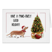 Tan Dachshund Funny Christmas Dog with Tree (Front Horizontal)