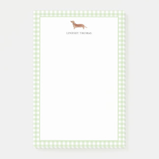 Tan Dachshund Green Gingham Border Personalized Post-it Notes