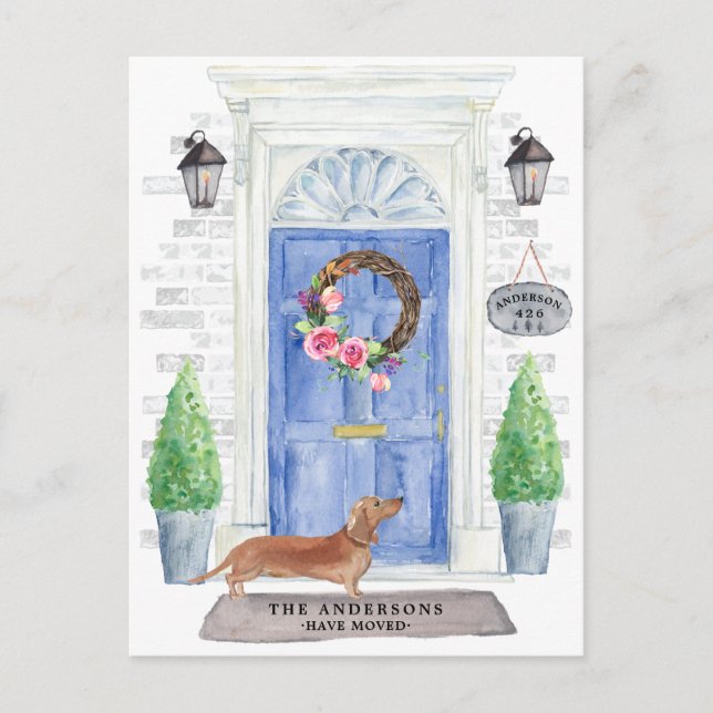 Tan Dachshund Moving Announcement Postcard (Front)