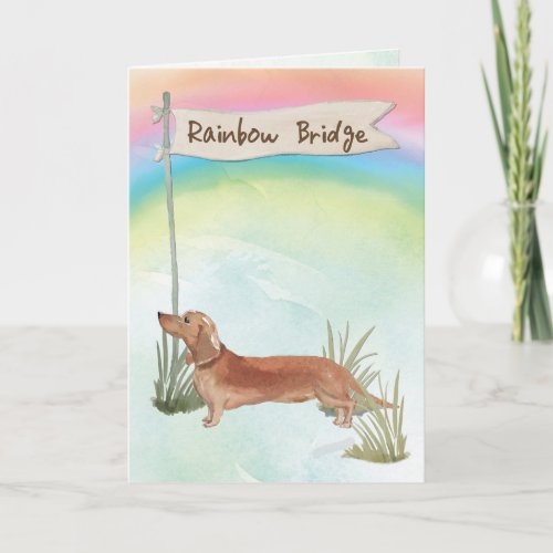 Tan Dachshund Pet Sympathy Over Rainbow Bridge Card